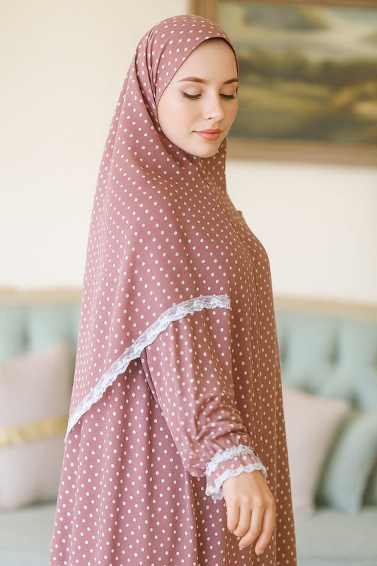 إسدال فيسكوز طري معالج - منقط بدانتيل راقي