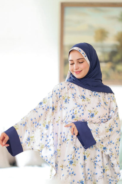 إسدال فسكوز معالج – أبيض مزين بالزهور الزرقاء